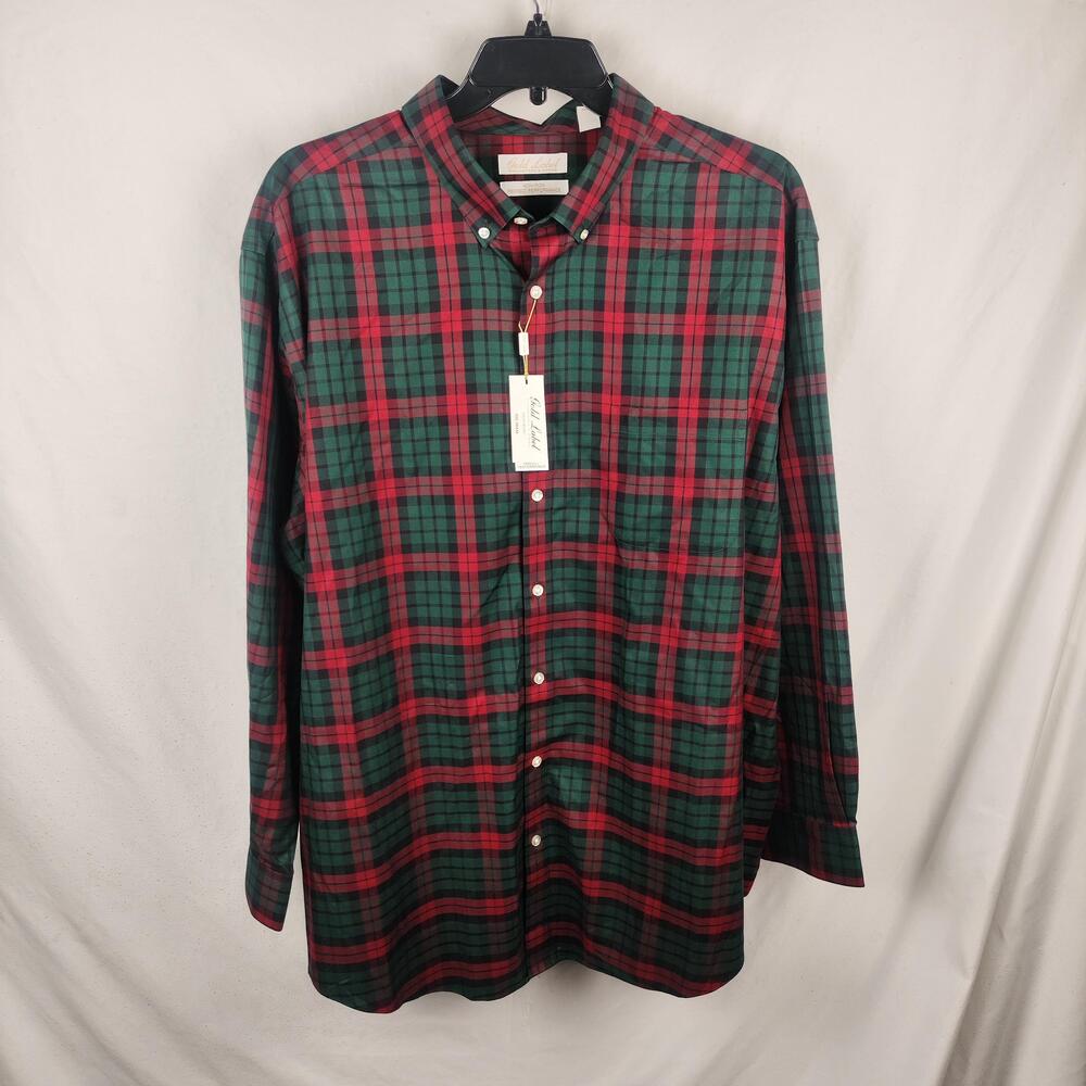 Roundtree & Yorke Shirt Mens 2XB Red Plaid Non Iron Button Down Long Sleeve
